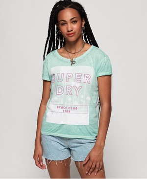 Superdry Beach Club Slim Boyfriend Női Pólók Zöld/Fehér | SYAWO6418